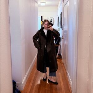 Zara Long Brown Wool/Leather Coat